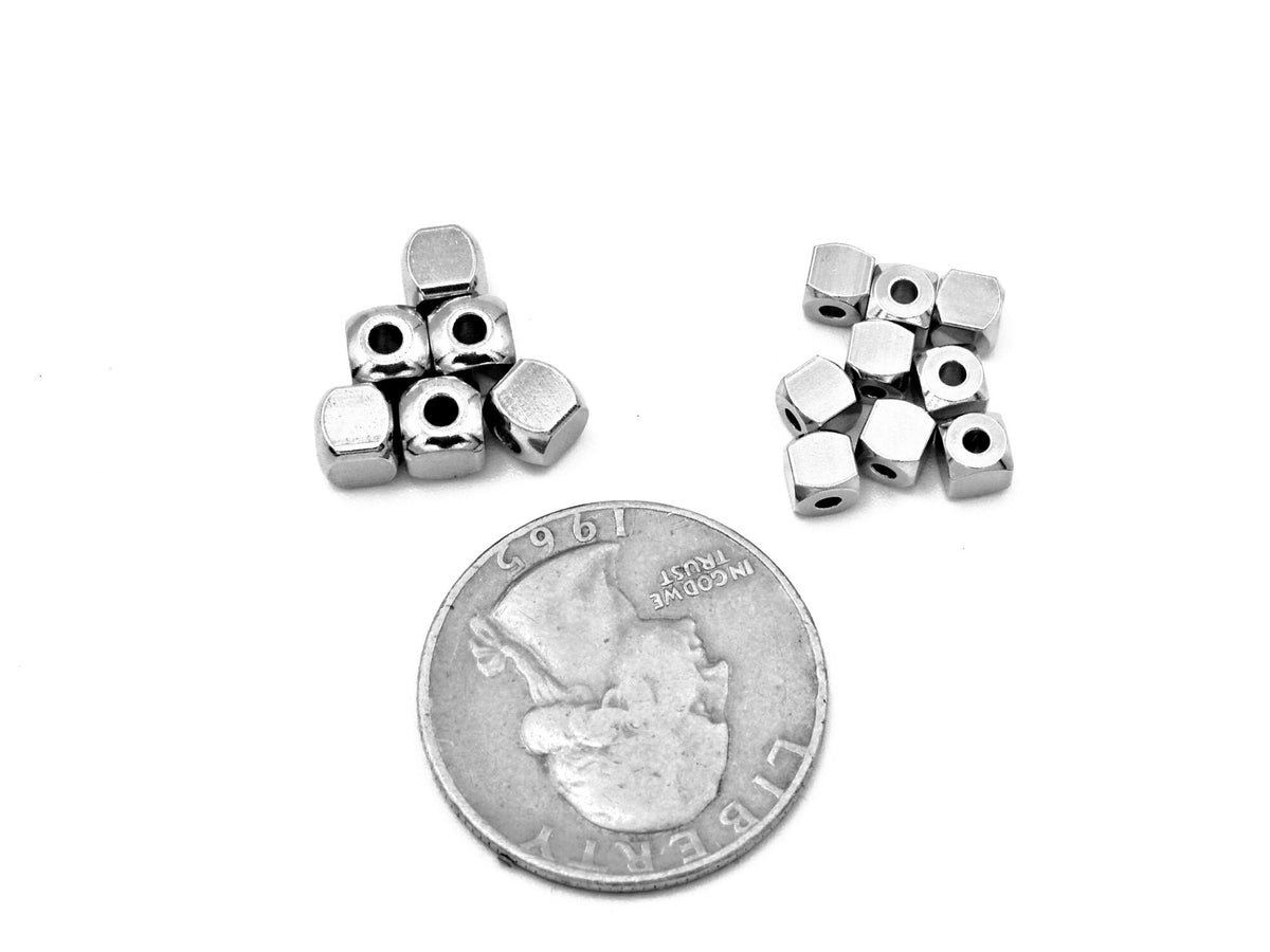 Cube Roundel Plain Spacer Beads - Stainless Steel Metal Beads - Square and Round Shapes, 4mm & 5mm Hole Sizes, Jewelry Crafting