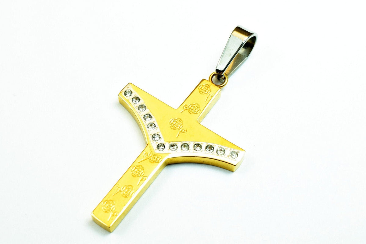 18K Gold Filled Cross Religious Pendant Stainless Steel Size 42x29mm Christian Religious, First Communion Baby Baptism For...