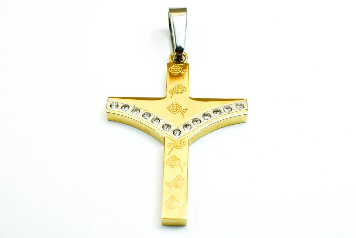 18K Gold Filled Cross Religious Pendant Stainless Steel Size 42x29mm Christian Religious, First Communion Baby Baptism For...