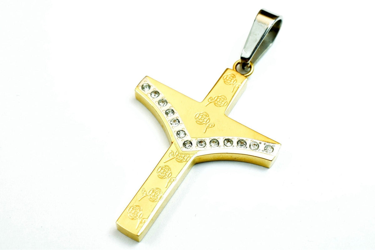 18K Gold Filled Cross Religious Pendant Stainless Steel Size 42x29mm Christian Religious, First Communion Baby Baptism For...