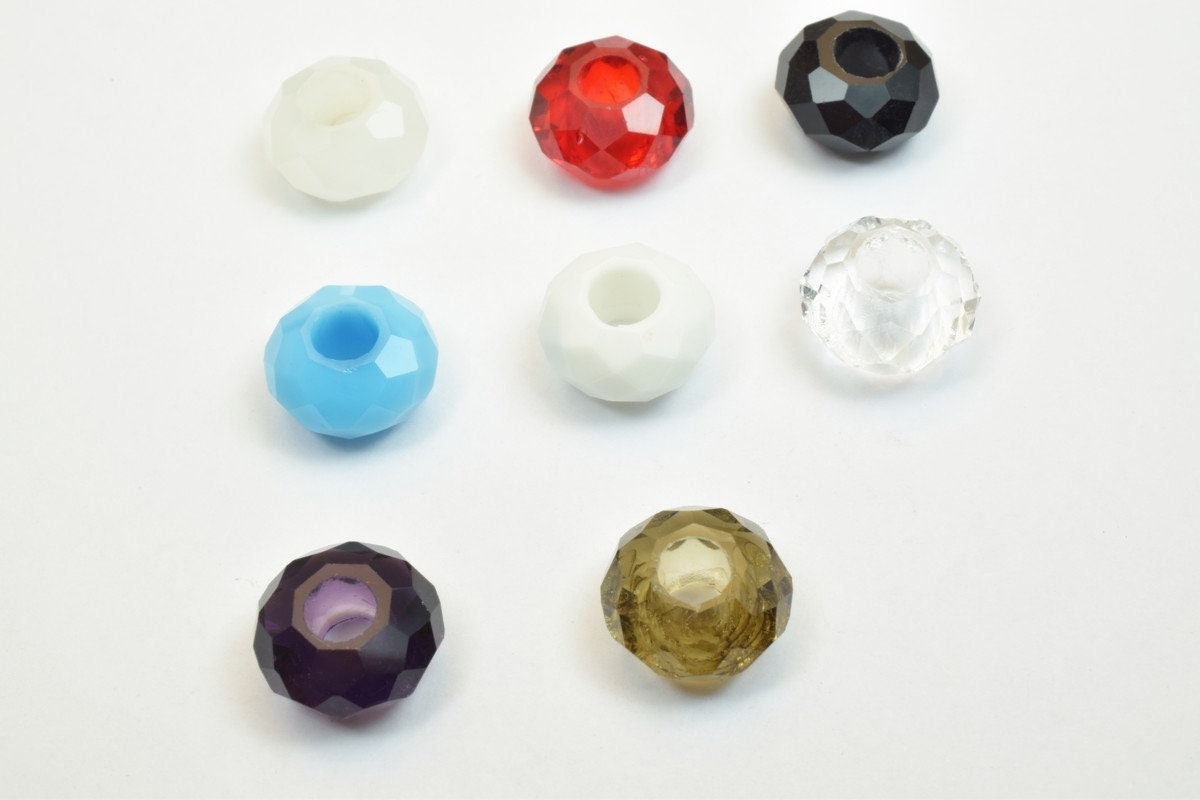 10 PCs European Crystal Beads Rondelle with Big Hole, Size 14x8mm Hole Size 5mm For European Style Bracelet Or Necklace Fo...