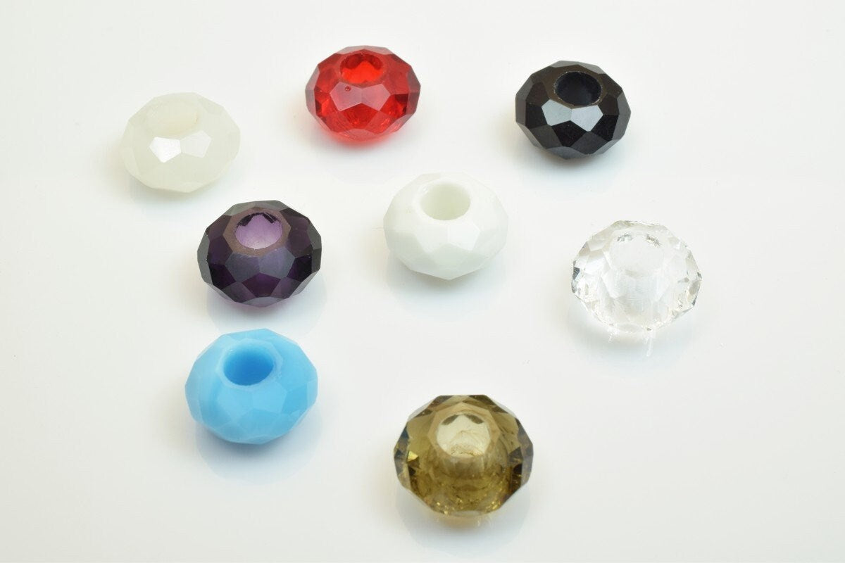 10 PCs European Crystal Beads Rondelle with Big Hole, Size 14x8mm Hole Size 5mm For European Style Bracelet Or Necklace Fo...