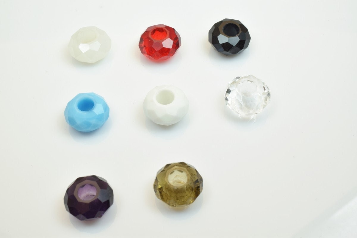 10 PCs European Crystal Beads Rondelle with Big Hole, Size 14x8mm Hole Size 5mm For European Style Bracelet Or Necklace Fo...