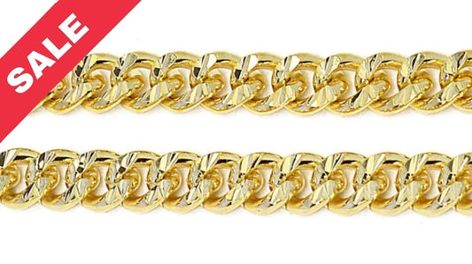 Gold Plated Cuban Diamond Cut Chain: Electroplated 14k Finish, 7mm & 9mm Widths | Jewelry Making, Skin-Friendly | Bulk by Foot
