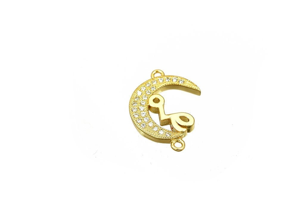 Love Connector 18K Tarnish Resistant Gold: Micro Pave Bead with Clear CZ Stones, Durable Gold Finish | 22x19.5mm, Jewelry Repair Part
