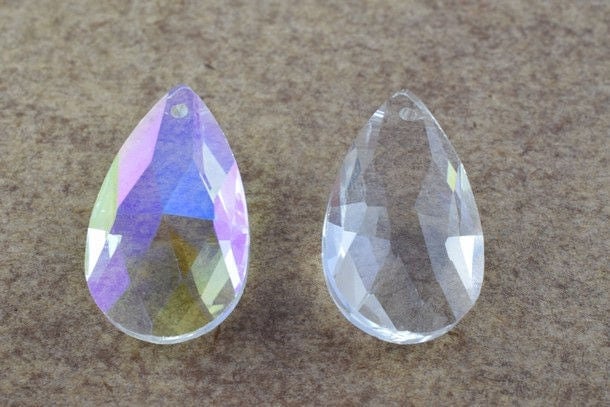 Crystal Chandelier Faceted Teardrop Prisms, Clear AB Iridescent (50x28mm, Glass, Single Hole Hanging Charms)