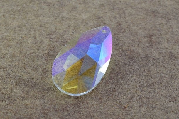 Crystal Chandelier Faceted Teardrop Prisms, Clear AB Iridescent (50x28mm, Glass, Single Hole Hanging Charms)