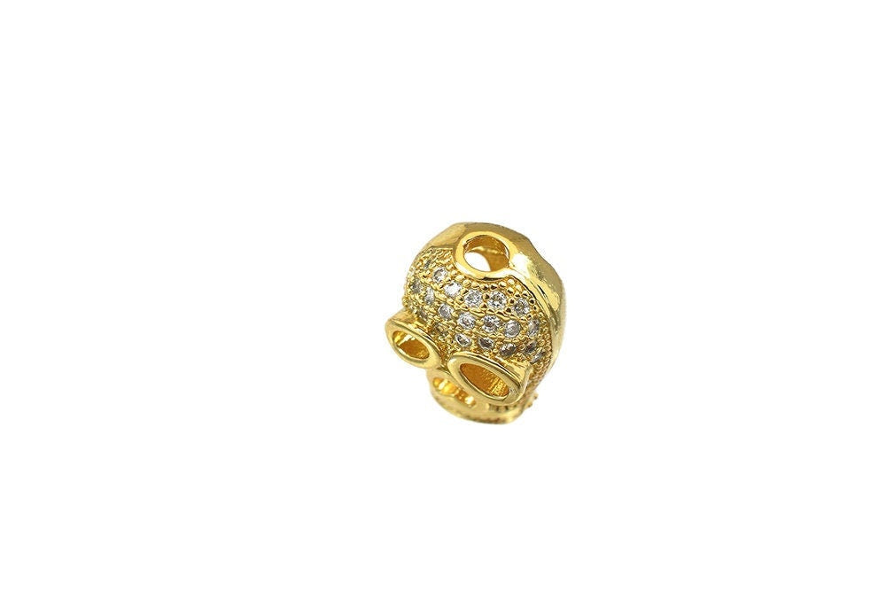 Ghost Face Micro Pave 18K Gold Filled Look, EP CZ Cubic Zirconia Rhinestone Spacer Beads Jewelry Making jewelry making sup...