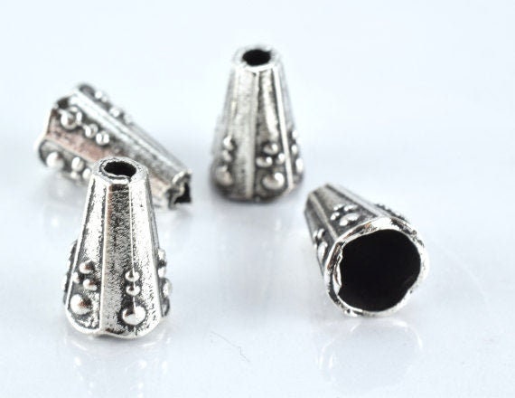 13x9mm Embossed Cone Antique Silver Charm Pendant Decorative  Alloy Beads 18pcs/Pk 2mm hole opening, 2mm thickness jewelry...