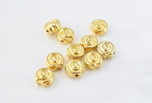 10mm Swirl Gold Plated Beads,10pcs/PK, Double hole opening, 5mm Bead Thickness, 15grams/pk, 1mm hole jewelry making suppli...