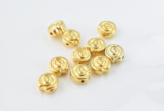 10mm Swirl Gold Plated Beads,10pcs/PK, Double hole opening, 5mm Bead Thickness, 15grams/pk, 1mm hole jewelry making suppli...