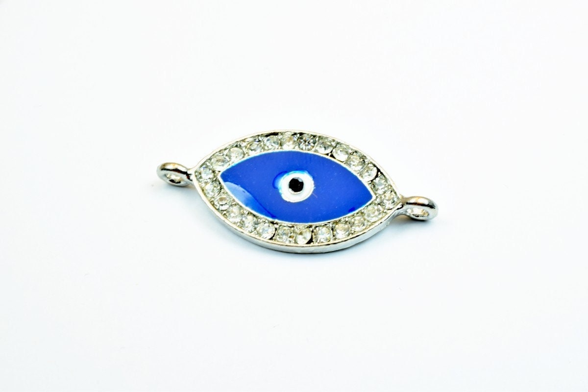 4 PCs Evil Eye Pave Crystal Rhinestone Spacer Connector Beads Size 34x16mm 2 Jump Rings Size 1.5mm Thickness 3mm Charm Pen...