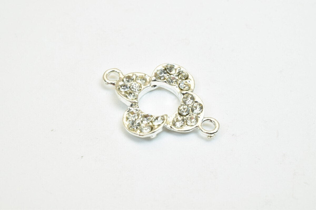 Clover Flower Rhinestone Connecting Charm with Pave Beads 4 PCs Size 21x15mm Thickness 3mm 2 Jump Rings 1.5mm For Jewelry...