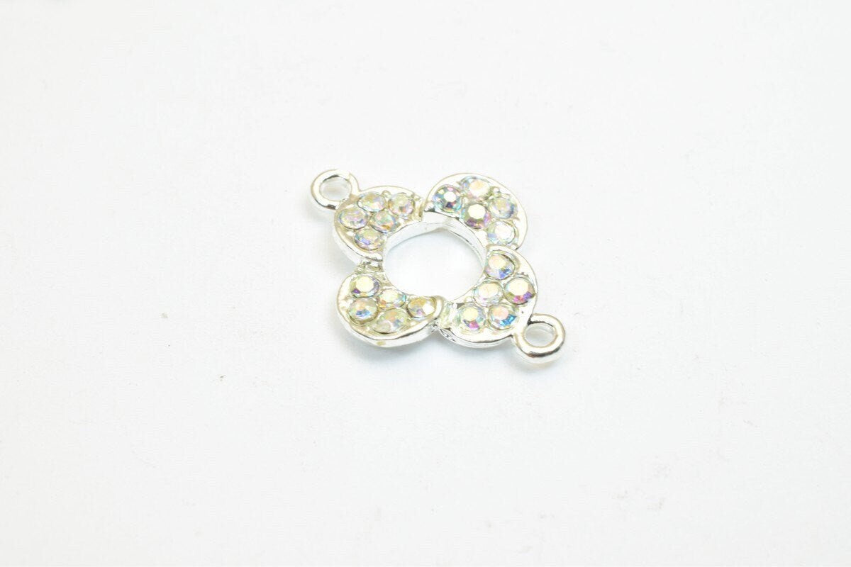 Clover Flower Rhinestone Connecting Charm with Pave Beads 4 PCs Size 21x15mm Thickness 3mm 2 Jump Rings 1.5mm For Jewelry...