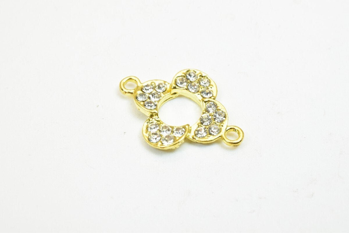 Clover Flower Rhinestone Connecting Charm with Pave Beads 4 PCs Size 21x15mm Thickness 3mm 2 Jump Rings 1.5mm For Jewelry...
