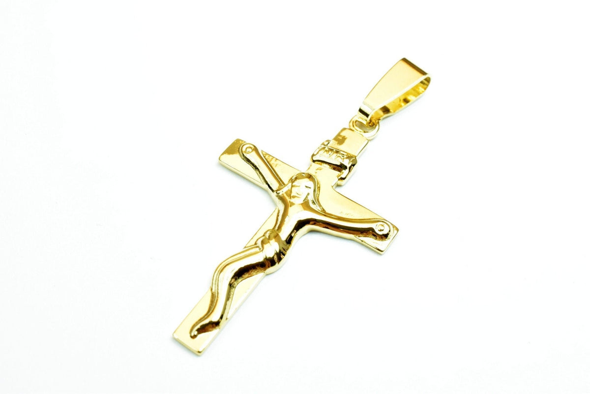 18K Gold Filled Pendant Cross: Jesus Figure - Durable Copper, Tarnish-Resistant Finish, Rosary Jewelry Component