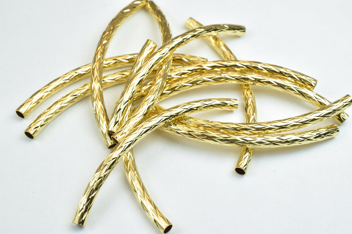 12 PCs Curve Tube Jewelry Finding Beads Size 3x50mm Diamond Cut Gold/Silver For Jewelry Making jewelry making supplies - d...