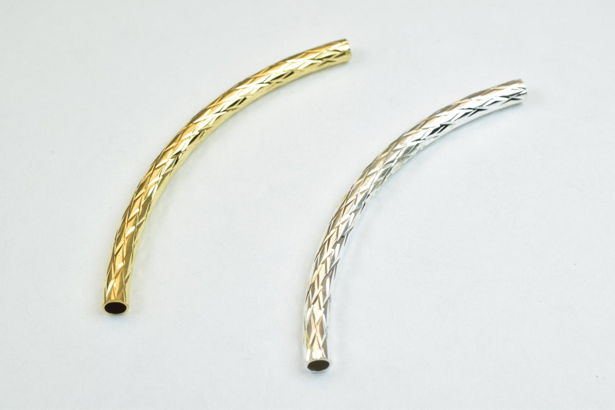 12 PCs Curve Tube Jewelry Finding Beads Size 3x50mm Diamond Cut Gold/Silver For Jewelry Making jewelry making supplies - d...