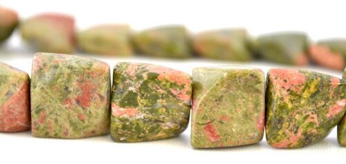 Square Unakite Beads, Sold by 1 strand of 25pcs, 16mm, 1mm hole opening, 102.2grams/pk jewelry making supplies - detail im...