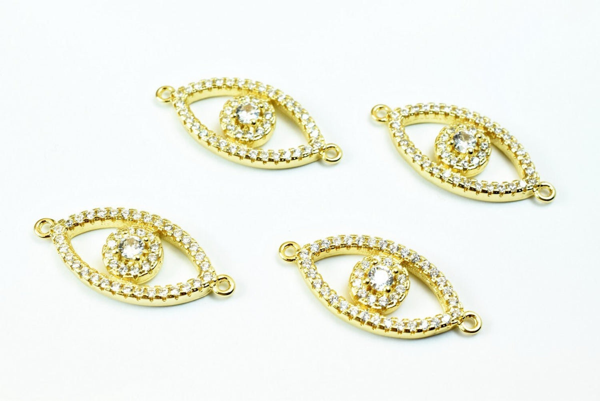 Evil Eye Rhinestone Connector - Micro Pave Bead Clear CZ, 14K Gold Filled, Cold Filled Copper, Bracelet Necklace Parts __etsy:4965269998