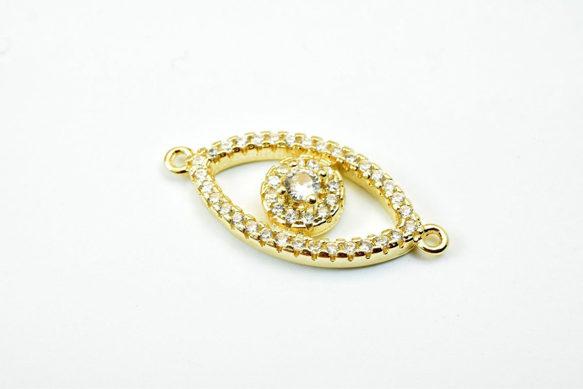 Evil Eye Rhinestone Connector - Micro Pave Bead Clear CZ, 14K Gold Filled, Cold Filled Copper, Bracelet Necklace Parts __etsy:4965270370