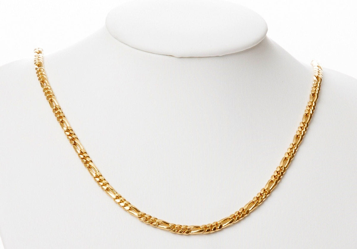3mm Gold Plated Figaro Chain: Electroplated Jewelry Making Supply, Copper Base Metal (1mm Thick, Sold by Foot)