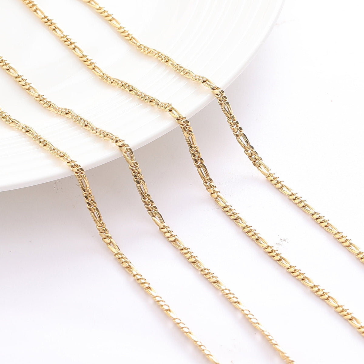 3mm Gold Plated Figaro Chain: Electroplated Jewelry Making Supply, Copper Base Metal (1mm Thick, Sold by Foot)