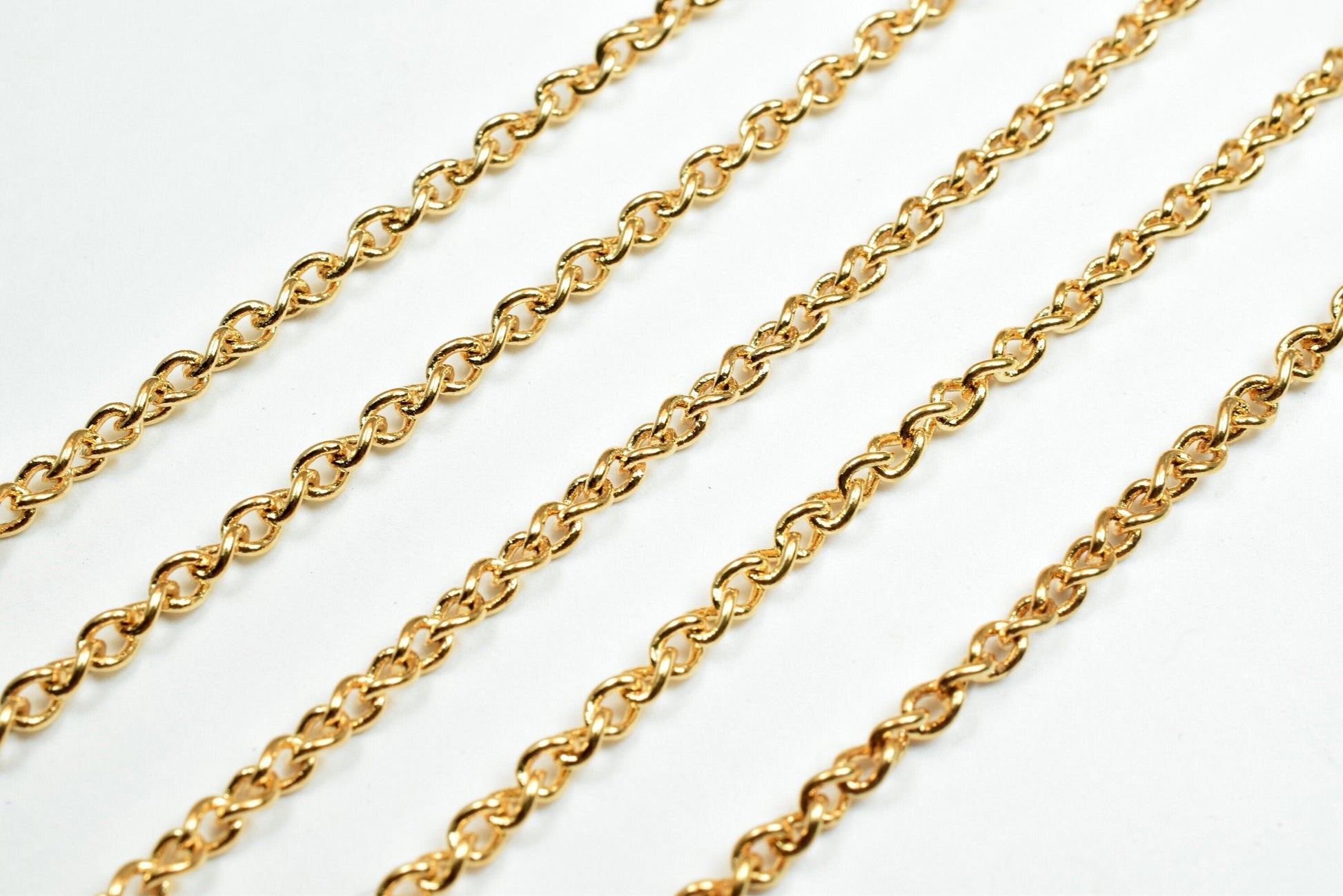 18K Gold Plated Link Chain - Tarnish Resistant Jewelry Making Chain - 2.25mm Cable, Copper Metal, Craft Supply