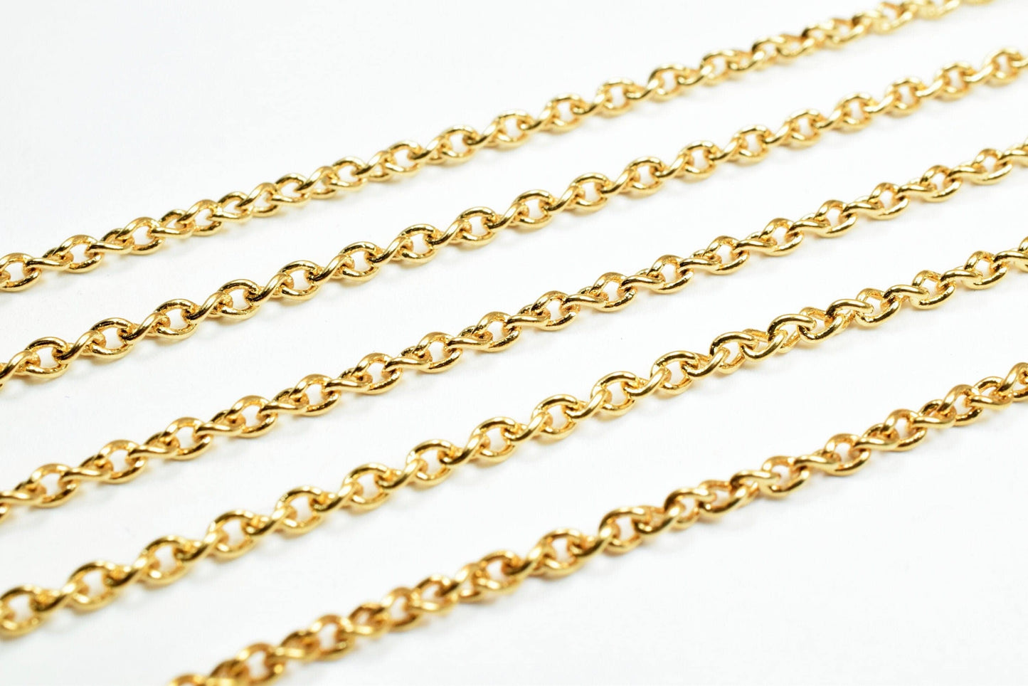 18K Gold Plated Link Chain - Tarnish Resistant Jewelry Making Chain - 2.25mm Cable, Copper Metal, Craft Supply