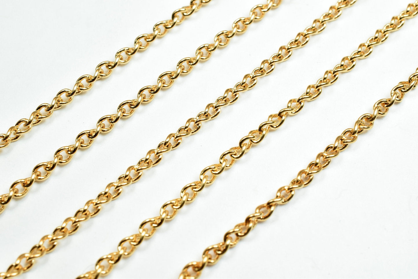 18K Gold Plated Link Chain - Tarnish Resistant Jewelry Making Chain - 2.25mm Cable, Copper Metal, Craft Supply