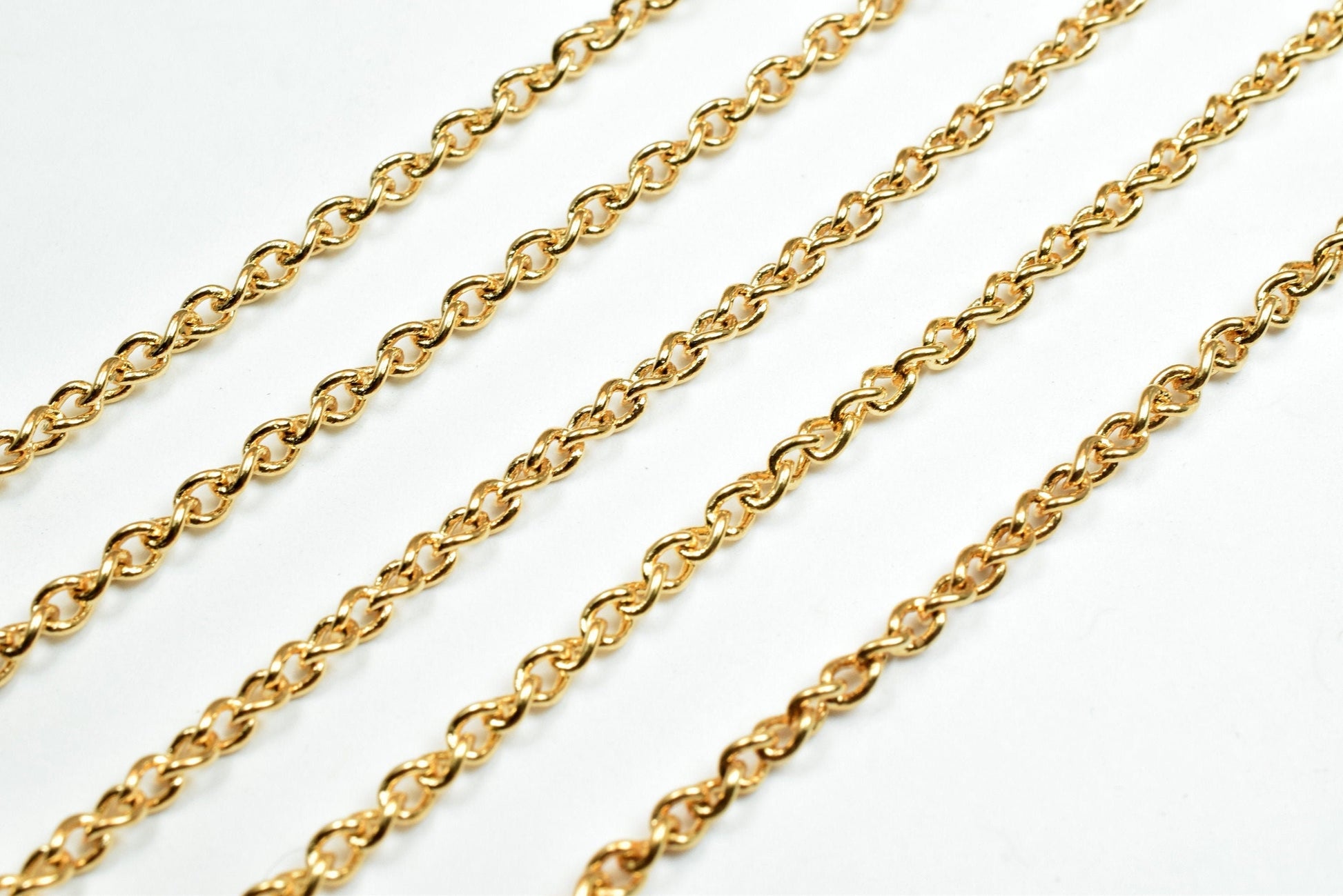 18K Gold Plated Link Chain - Tarnish Resistant Jewelry Making Chain - 2.25mm Cable, Copper Metal, Craft Supply