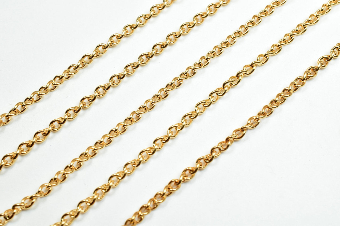 18K Gold Plated Link Chain - Tarnish Resistant Jewelry Making Chain - 2.25mm Cable, Copper Metal, Craft Supply