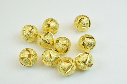 100 PCs Gold Plated Carved Round Beads 8mm/10mm Diamond Cut jewelry making supplies - detail image 2