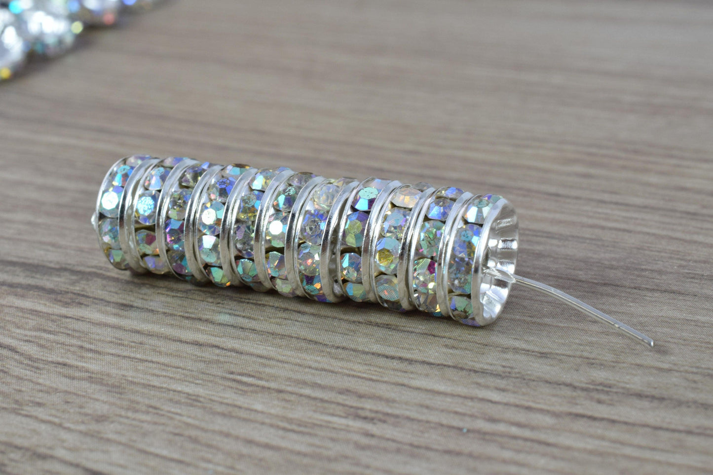 12mm Roundel AB Silver Beads with AB Clear Rhinestone,Best Quality Silver Rondelle Spacer beads Swarovski Crystal (Crystal...