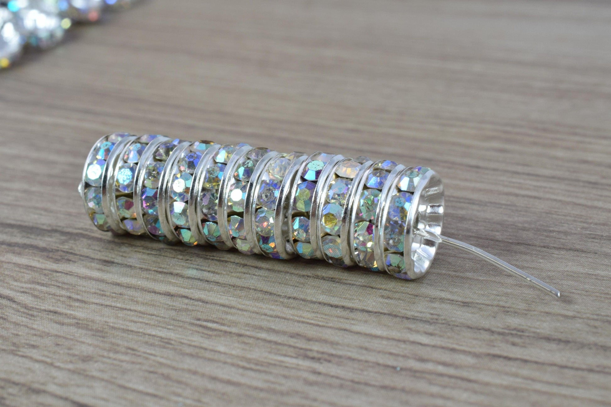 12mm Roundel AB Silver Beads with AB Clear Rhinestone,Best Quality Silver Rondelle Spacer beads Swarovski Crystal (Crystal...