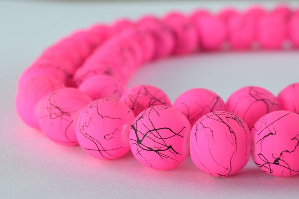 Glass Beads Matte Two Tone Pink and Black Rubber Over Glass Size 10mm Round For Jewelry Making Item#789222045883 jewelry m...