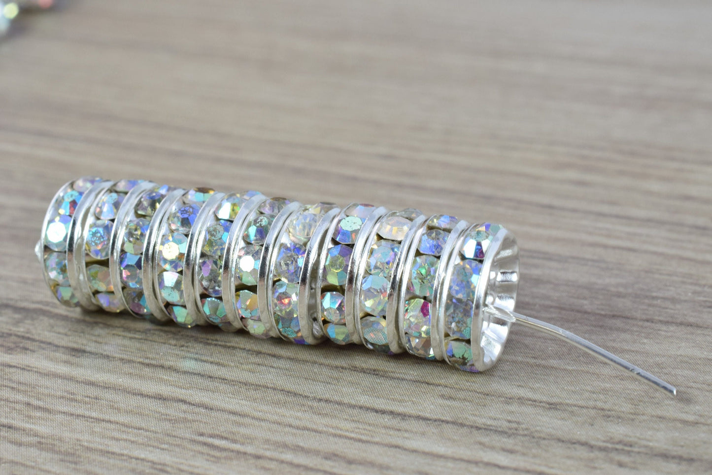 12mm Roundel AB Silver Beads with AB Clear Rhinestone,Best Quality Silver Rondelle Spacer beads Swarovski Crystal (Crystal...