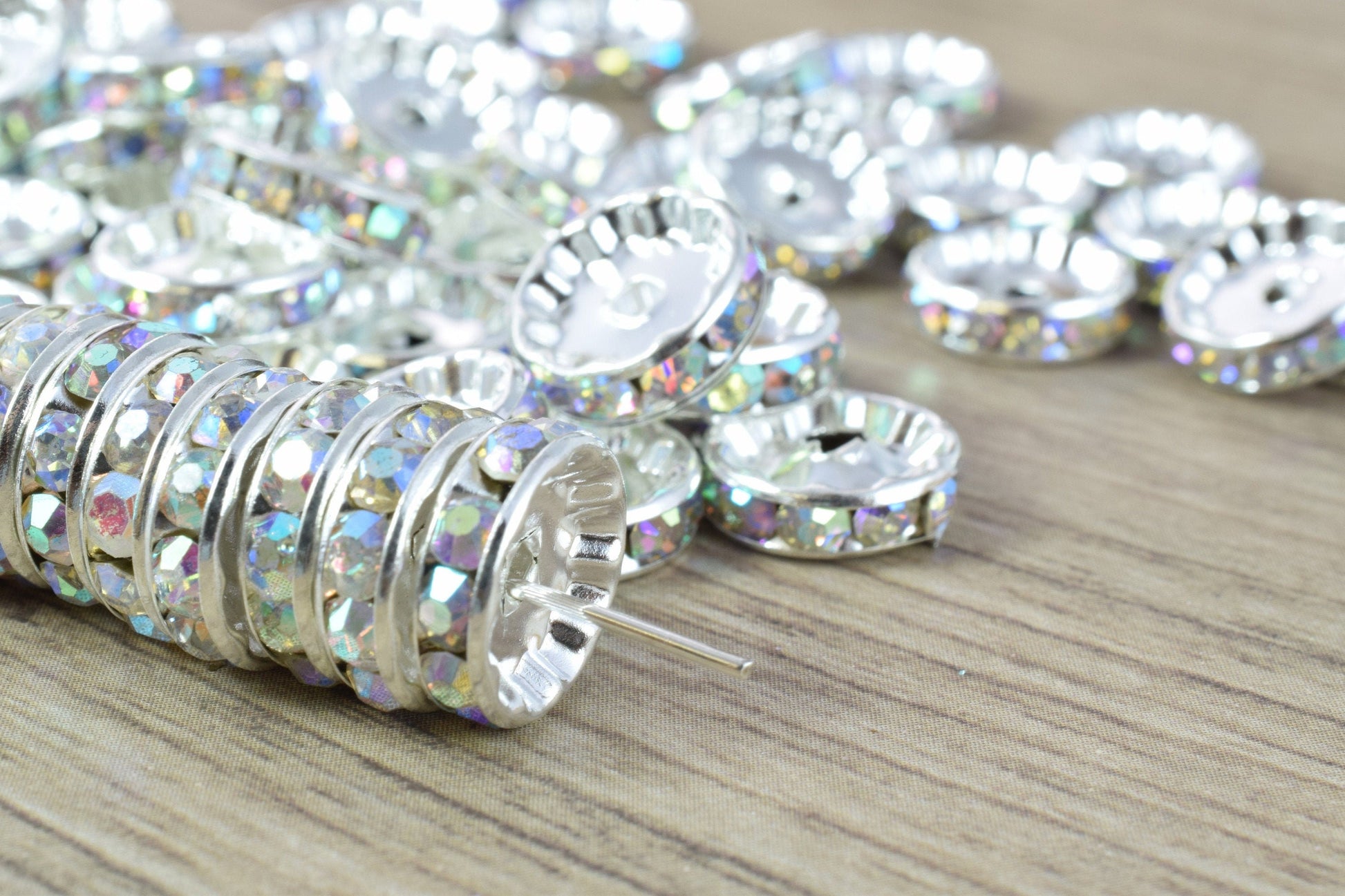 12mm Roundel AB Silver Beads with AB Clear Rhinestone,Best Quality Silver Rondelle Spacer beads Swarovski Crystal (Crystal...