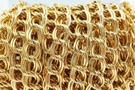 Gold Plated Tarnish Double Link Chain - Electroplated 18K Cable Chain - Copper Metal, Size 6x2mm, Jewelry Supplies