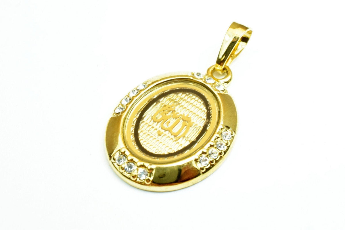 18K Gold Filled Allah الله Pendant Size 27x20mm With Rhinestone CZ Cubic Zirconia Charm Islam Moslem Arabic Word For Jewel...