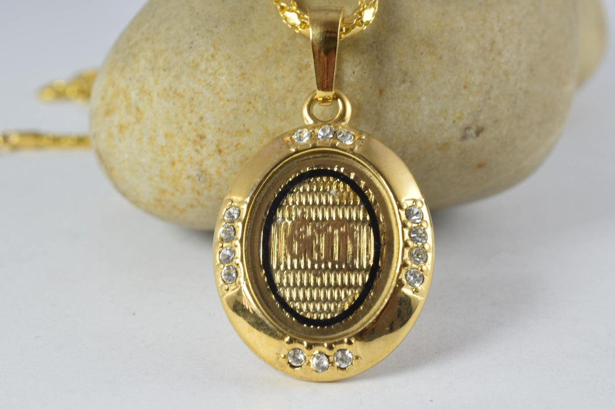 18K Gold Filled Allah الله Pendant Size 27x20mm With Rhinestone CZ Cubic Zirconia Charm Islam Moslem Arabic Word For Jewel...