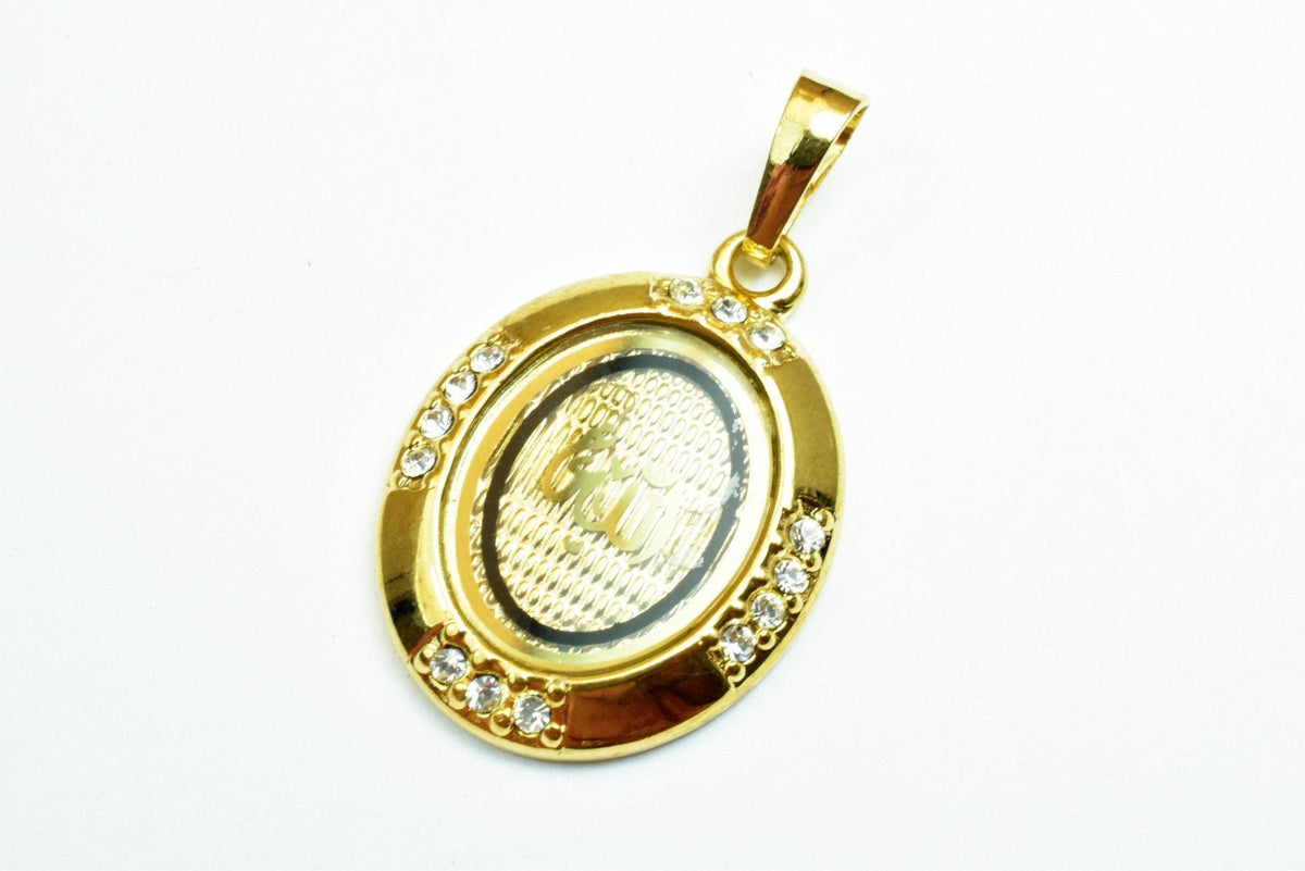 18K Gold Filled Allah الله Pendant Size 27x20mm With Rhinestone CZ Cubic Zirconia Charm Islam Moslem Arabic Word For Jewel...