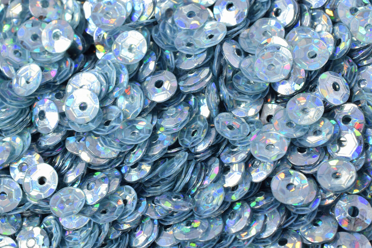 Blue Silver Cup Sequins Round Paillettes, Glossy Iridescent Sheen (3/4/6mm Sizes, Lightweight Plastic, 2000pcs Pack)