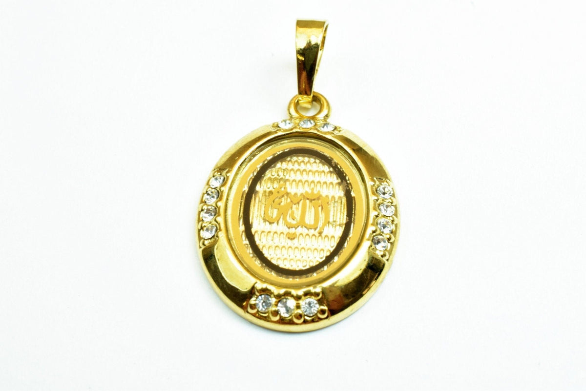 18K Gold Filled Allah الله Pendant Size 27x20mm With Rhinestone CZ Cubic Zirconia Charm Islam Moslem Arabic Word For Jewel...