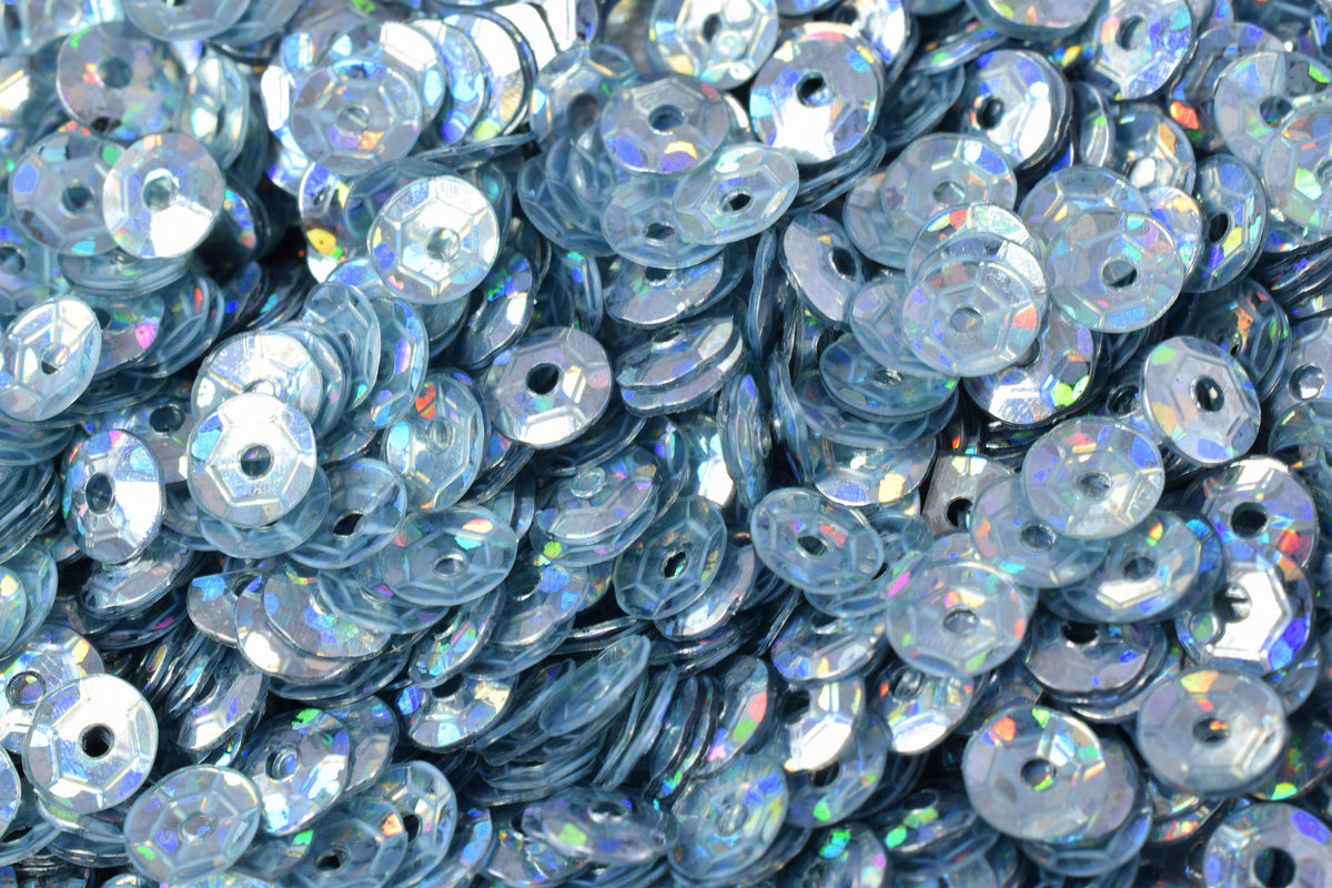 Blue Silver Cup Sequins Round Paillettes, Glossy Iridescent Sheen (3/4/6mm Sizes, Lightweight Plastic, 2000pcs Pack)