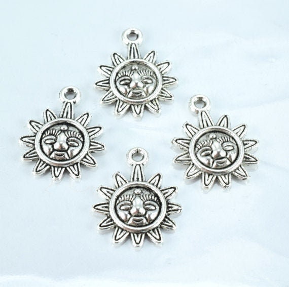 21x17mm Tribal Sun Alloy Antique Silver Pendant Charm, 1mm hole opening, Sold by 1 pack of 12pcs, 2mm thickness jewelry ma...