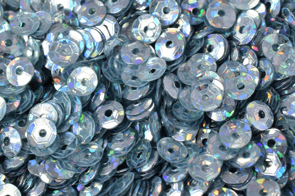 Blue Silver Cup Sequins Round Paillettes, Glossy Iridescent Sheen (3/4/6mm Sizes, Lightweight Plastic, 2000pcs Pack)