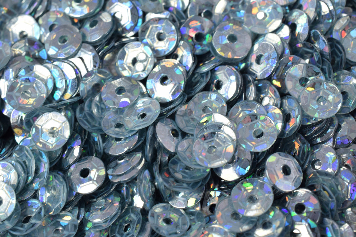 Blue Silver Cup Sequins Round Paillettes, Glossy Iridescent Sheen (3/4/6mm Sizes, Lightweight Plastic, 2000pcs Pack)