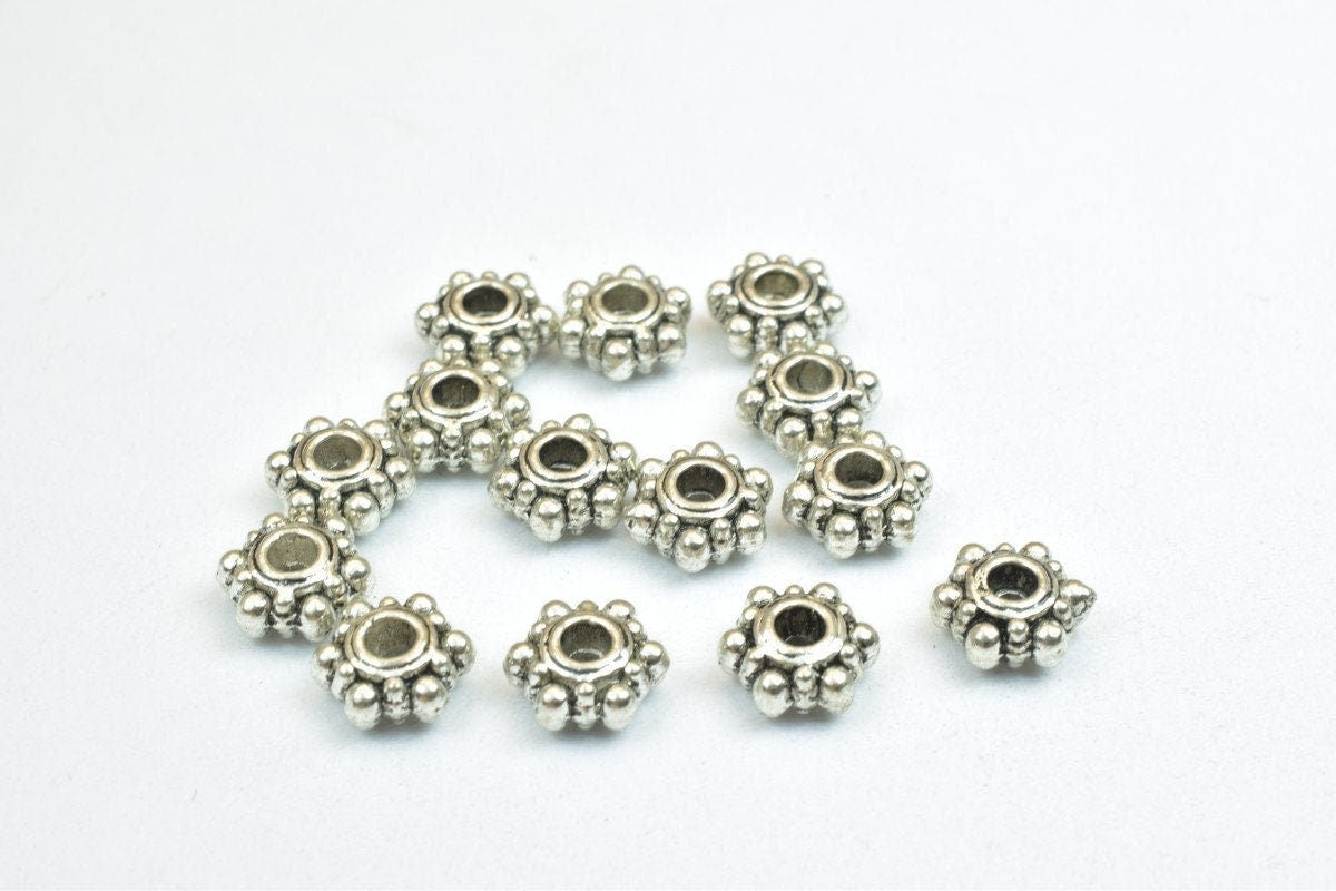 Flower Spacer Beads Floral Design, Size 6mm Metal Alloy (Hole 1.5mm, 28 Pcs, Durable Base Metal)
