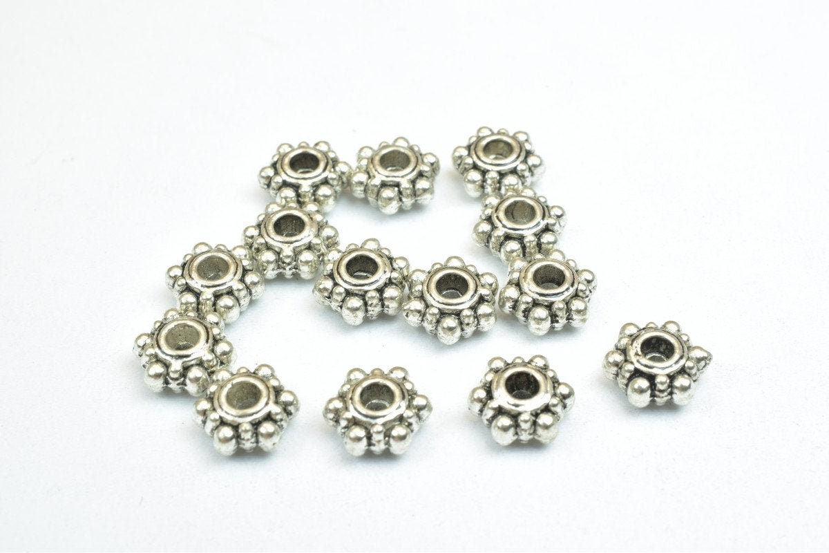 Flower Spacer Beads Floral Design, Size 6mm Metal Alloy (Hole 1.5mm, 28 Pcs, Durable Base Metal)